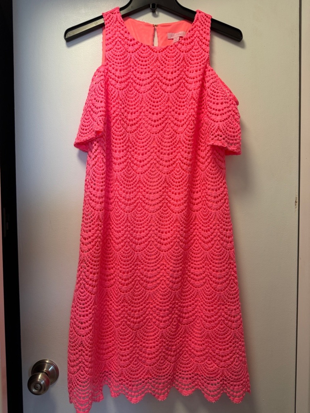 Lilly Pulitzer Hot Pink Somerset Cold Shoulder Dress - Scalloped Shell Lace - XS